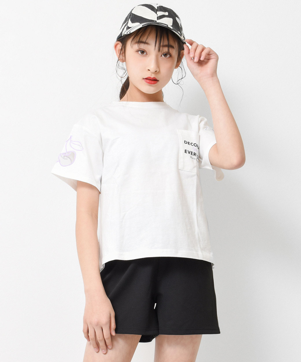 子供服 女の子 半袖Tシャツ 袖チュール チェリー さくらんぼ 130cm 140cm 150cm ...