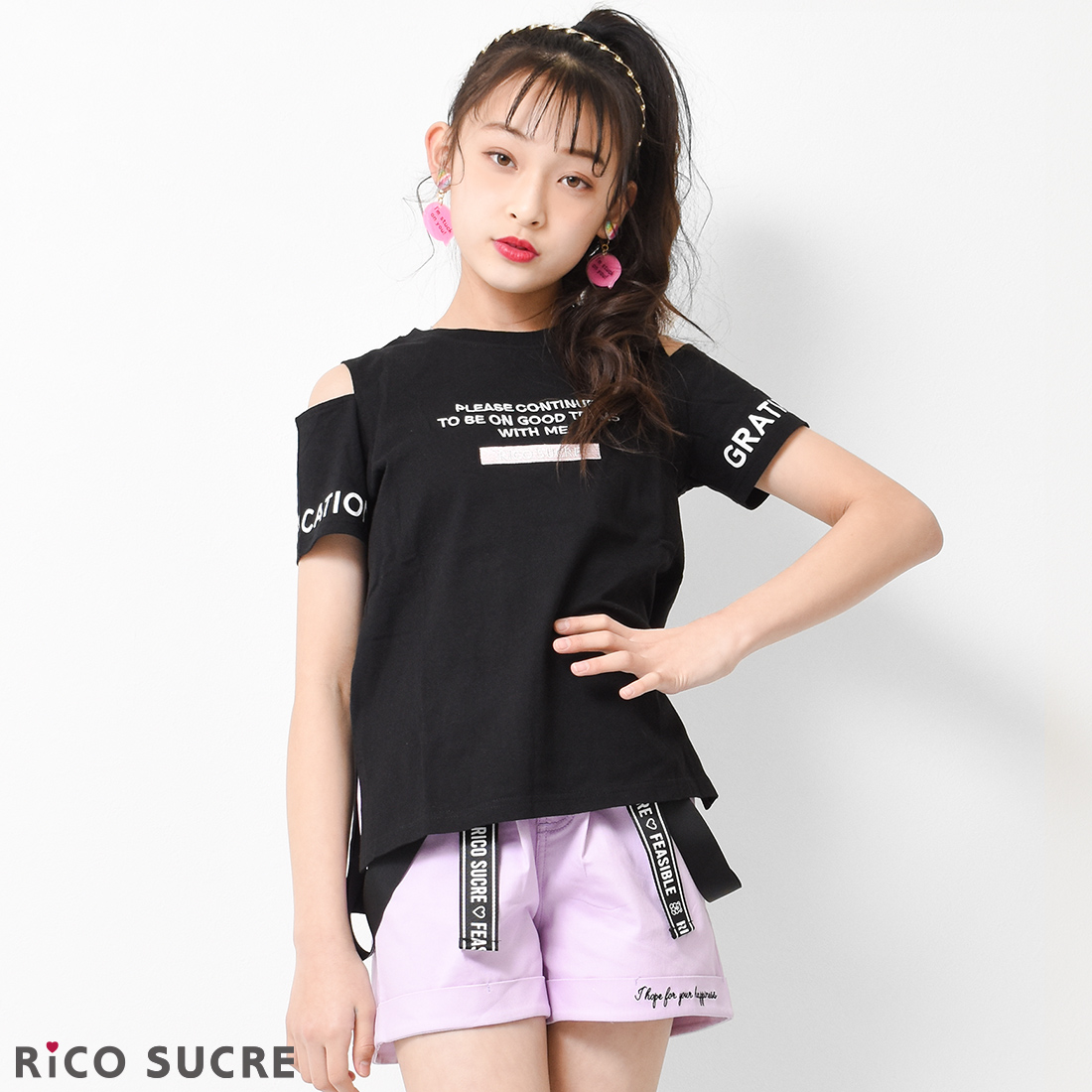 子供服 女の子 肩あき 半袖Tシャツ オープンショルダー トップス 肩