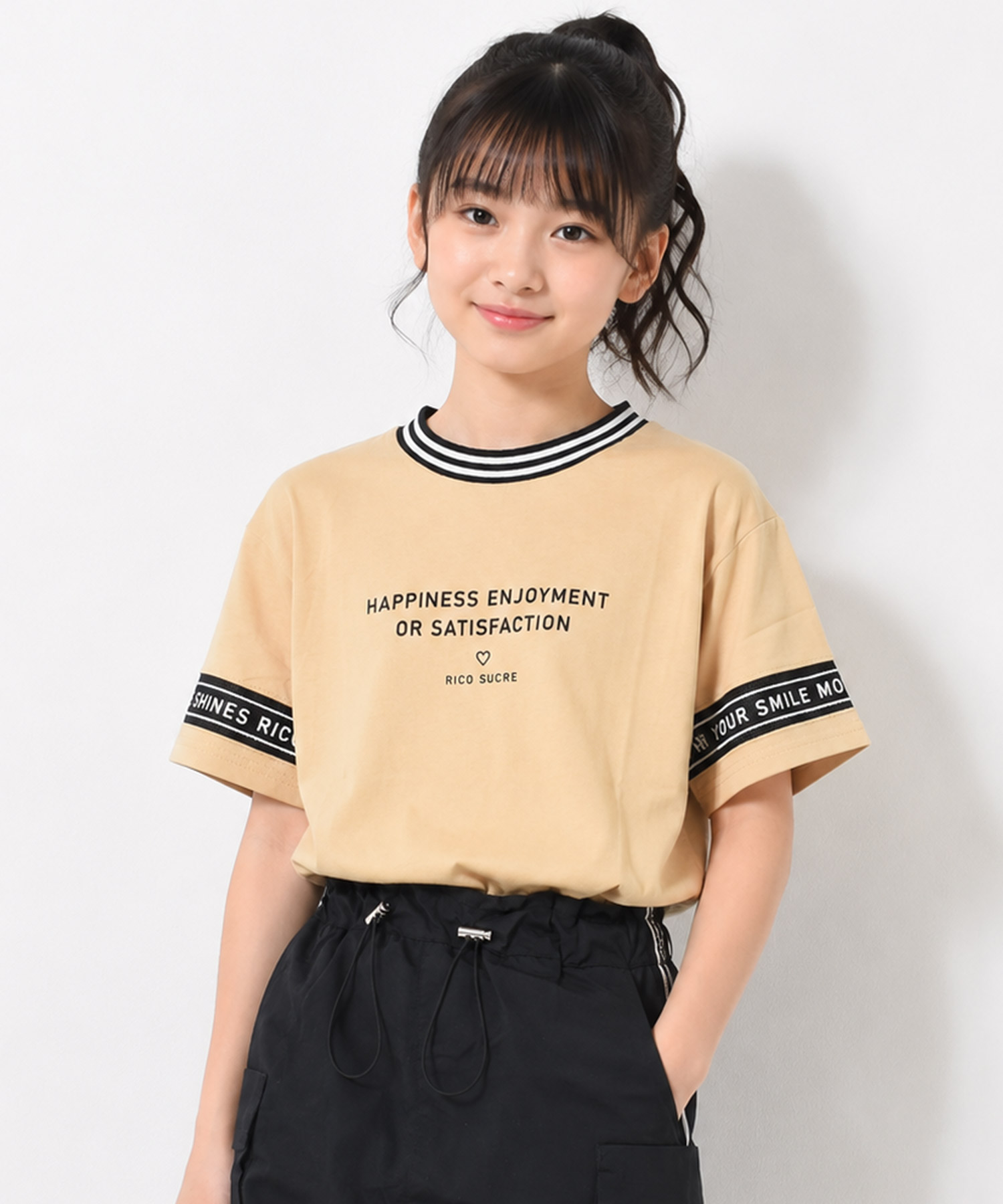 RiCO SUCRE（リコシュクレ） 子供服 女の子 袖メッシュ切り替え 半袖T 