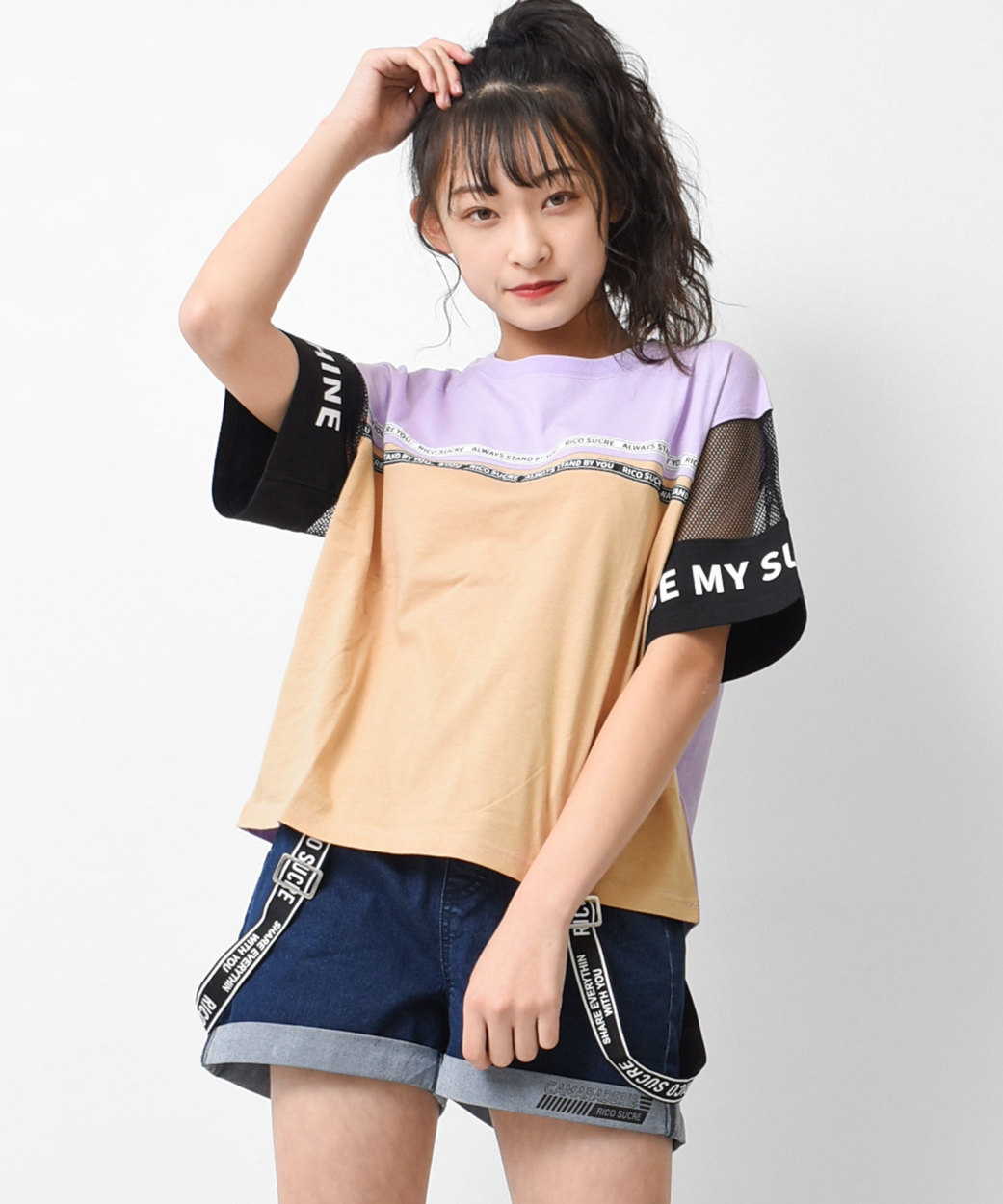 子供服 袖メッシュロゴブロッキング半袖Tシャツ トップス 女の子 小学生 中学生 130cm 140cm 150cm 160cm 165cm 送料無料  2点までメール便対象 :RCTS222979:SHUSHU - 通販 - Yahoo!ショッピング