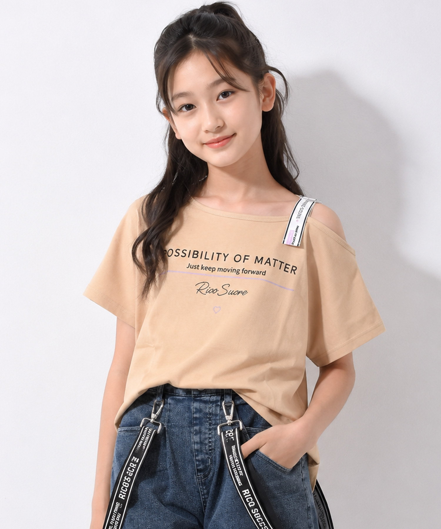 RiCO SUCRE（リコシュクレ） 子供服 ワンショルダー半袖Tシャツ 肩あき 