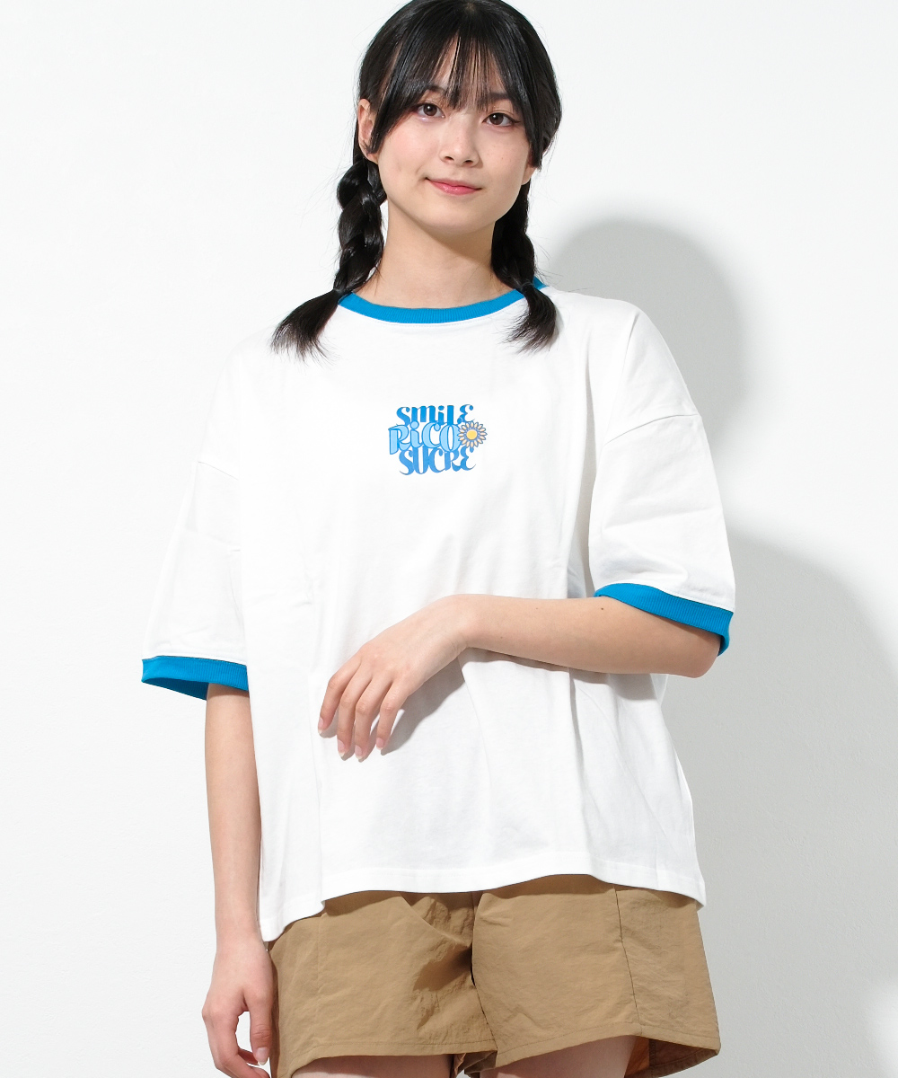 子供服 女の子 バックプリント リンガー 半袖Tシャツ トップス キッズ 