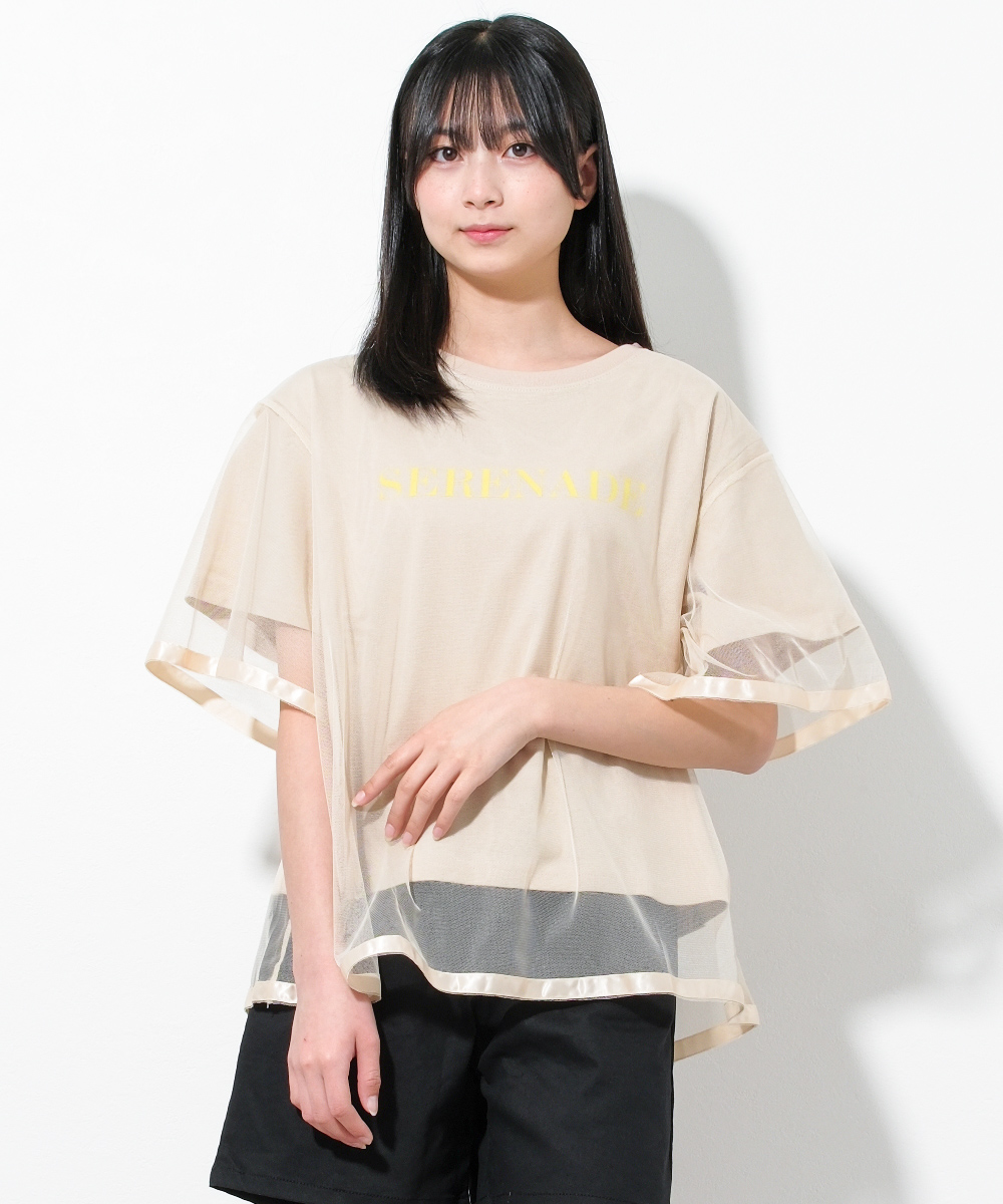 RiCO SUCRE 子供服 女の子 チュール重ね 半袖Tシャツ トップス