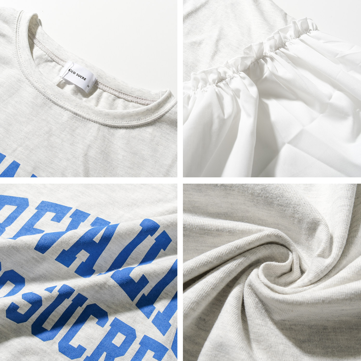 RiCO SUCRE 子供服 女の子 カレッジロゴ 袖フレア 半袖Tシャツ