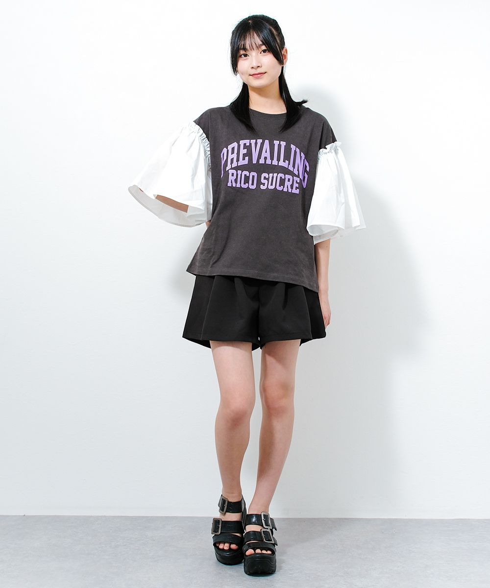 RiCO SUCRE 子供服 女の子 ロゴ刺繍肩あき 半袖Tシャツ トップス