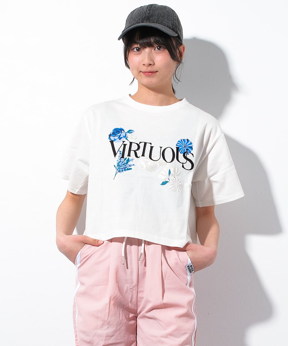 RiCO SUCRE 子供服 女の子 ロゴ刺繍 フラワープリント 半袖T