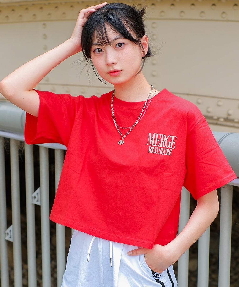 日本未入荷 CHUU★フフリルリボン刺繍クロップドTシャツ Doula Doula｜Girly Doll/リボン刺繍クロップドTシャツ