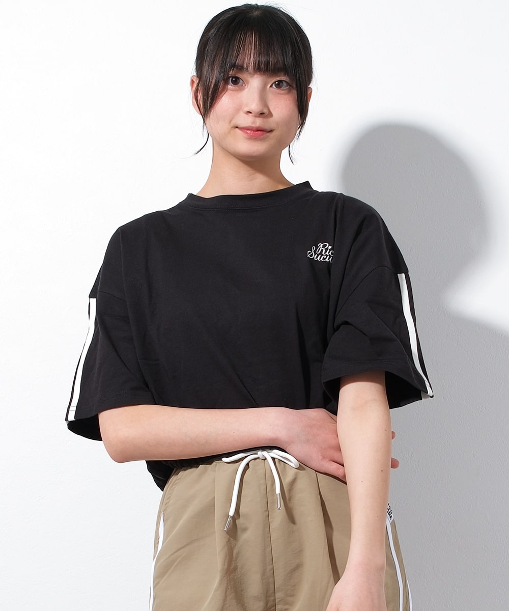 RiCO SUCRE 子供服 女の子 サイドライン ドロスト半袖Tシャツ RiCO SUCRE 子供服 女の子 サイドライン ドロスト半袖Tシャツ