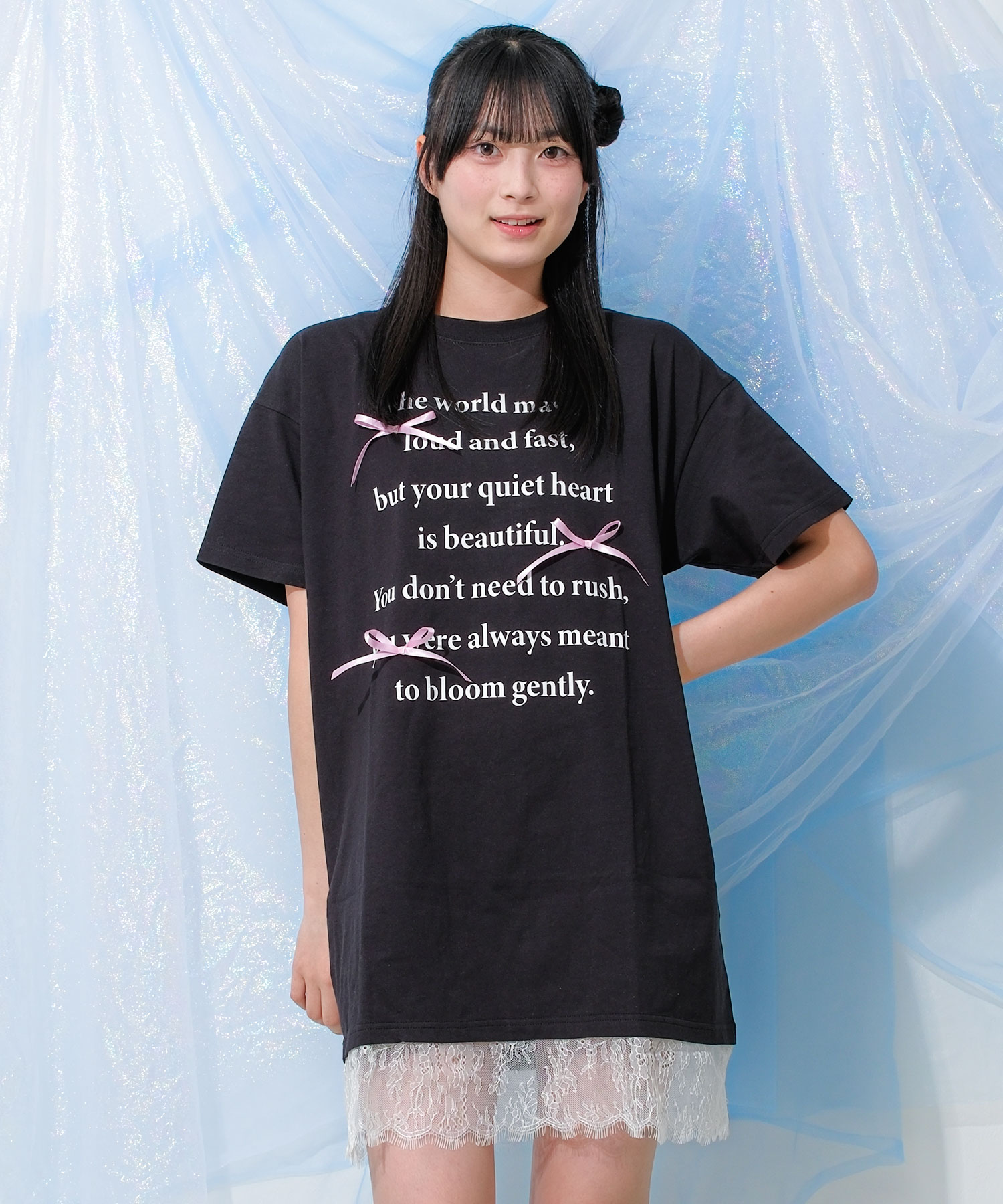 +RICO 半袖 ジップアップ ワンピース 黒 RiCO SUCRE（リコシュクレ） 子供服 女の子 裾レース ワンピース 半袖
