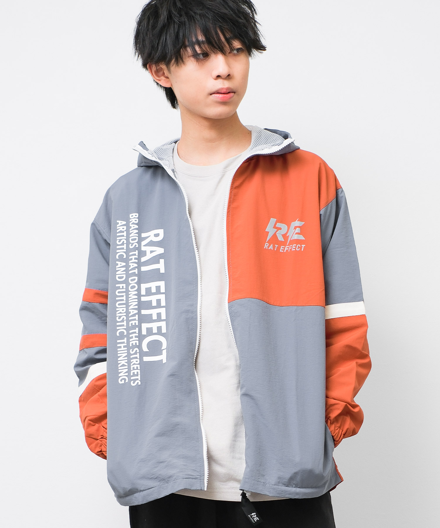 RAT EFFECT 子供服 男の子 カラー切替ナイロンフーディ