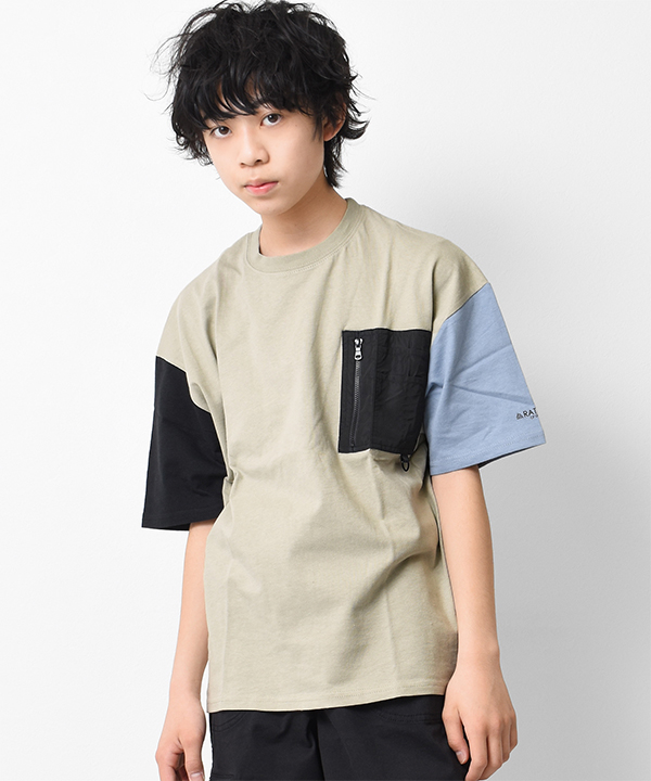 男の子ブランド　トップスセット　150-160cm RAT EFFECT 子供服 男の子 半袖Tシャツ 裾レイヤード 五分袖
