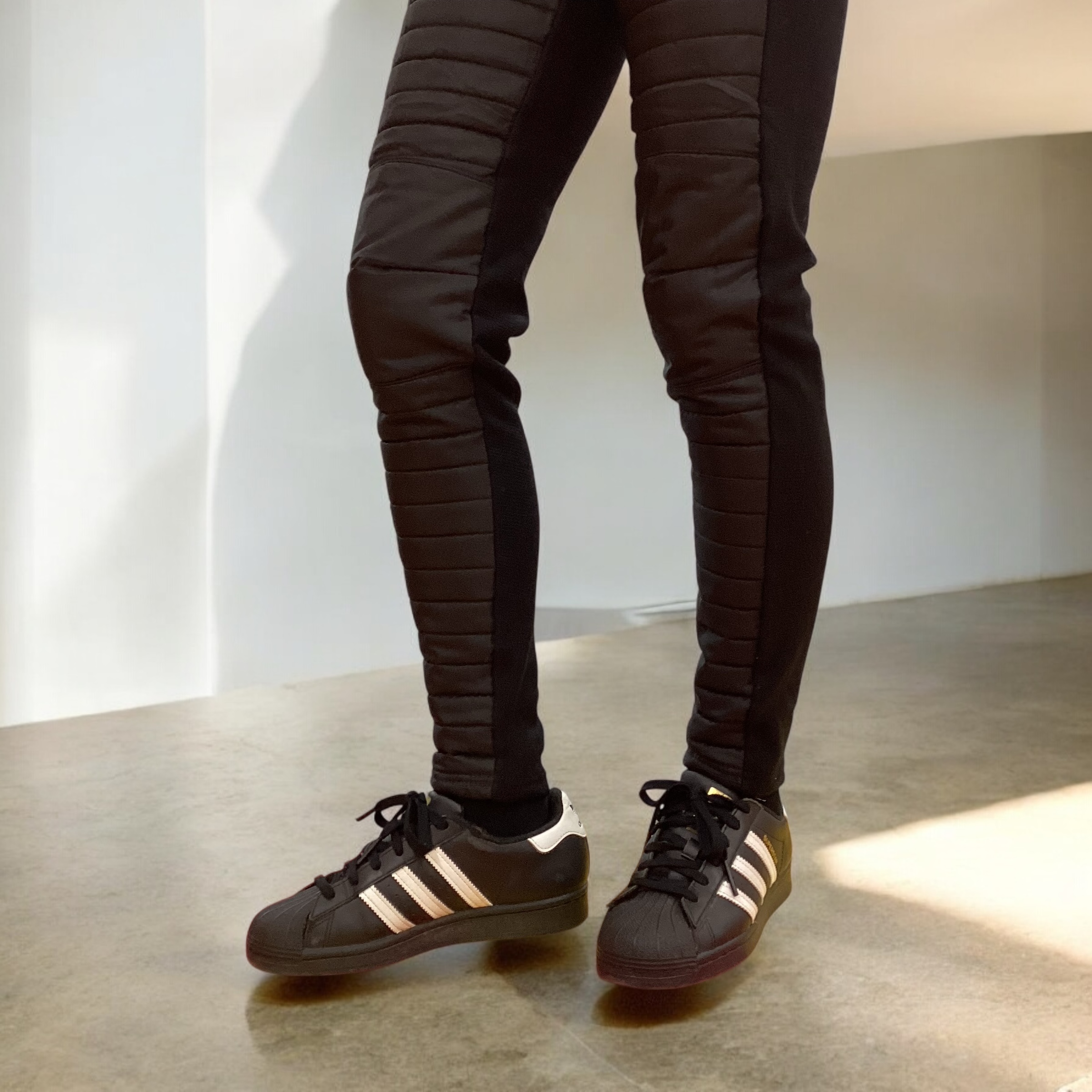 キルティング×裏起毛 あったかレギンスパンツ ブラック ホワイト