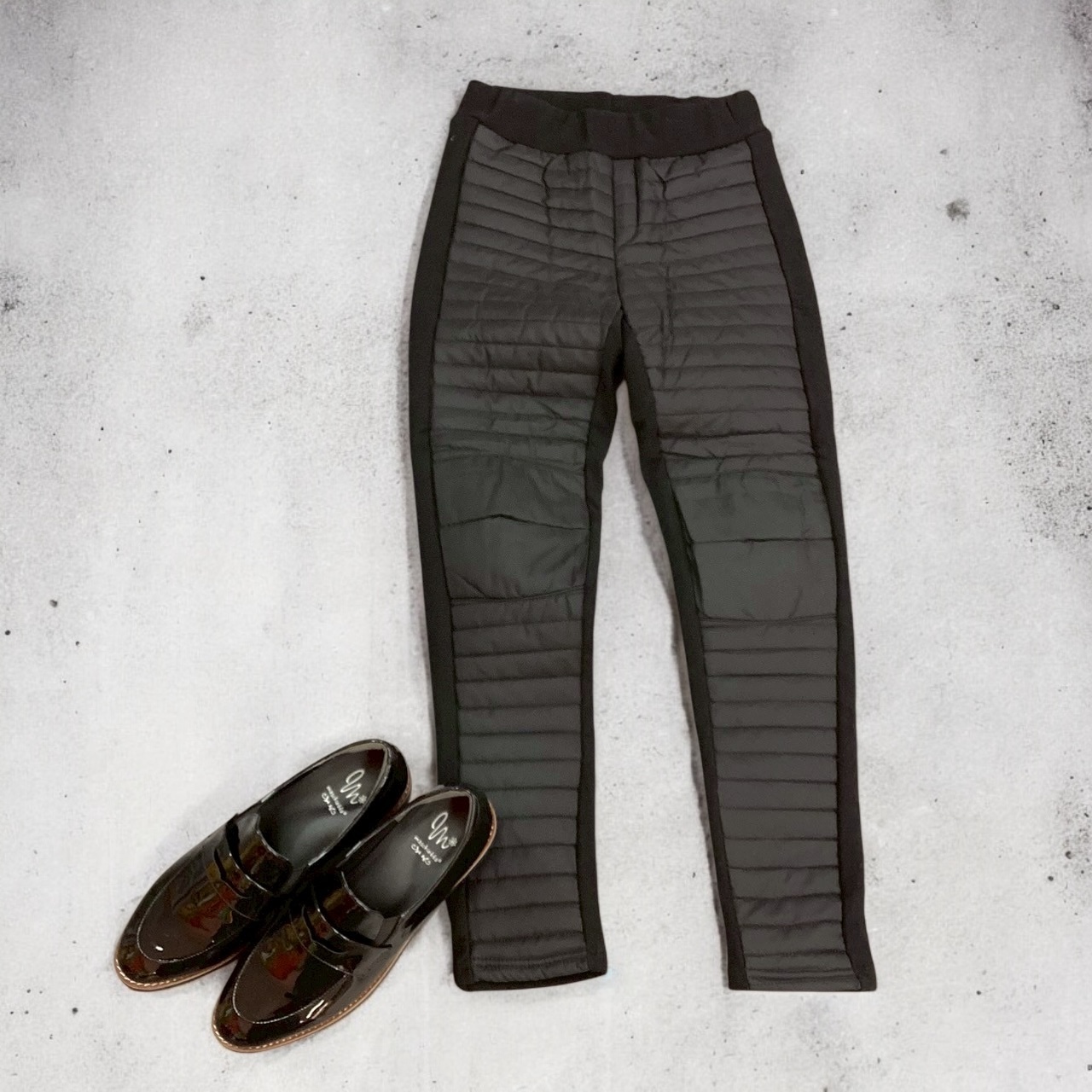 キルティング×裏起毛 あったかレギンスパンツ ブラック ホワイト