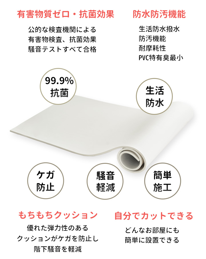抗菌ロールペットマット クッションマット フリーカット マット プレイマット 自分でカットできる フローリング に 敷く マット 幅110cm 長さ500cm 厚み1.0cm_5