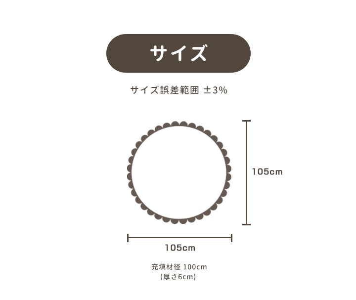 ペット ペットグッズ ベッド ベット フリルラグ ペットクッション イブル キルティングカバー 円形 直径105cmの画像