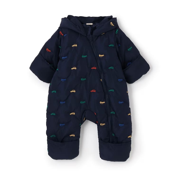 petit main 30％OFFセール車・くま柄刺繍 中綿ジャンプスーツ