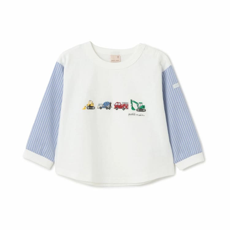 petit main 働く車 袖布帛 長袖 Tシャツ ロンT 男の子 女の子 キッズ