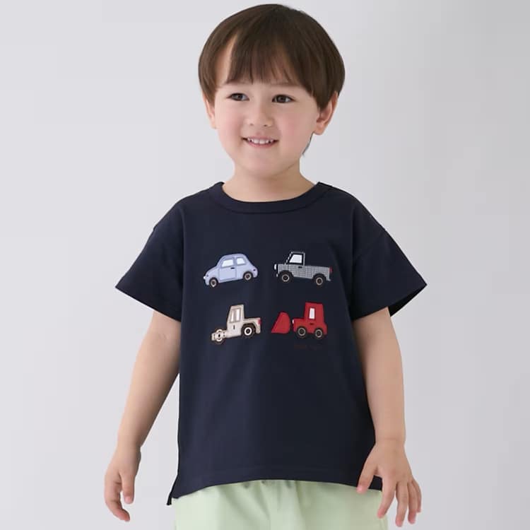 petit main 半袖シャツ プティマイン ヨット 車アップリケ 男の子