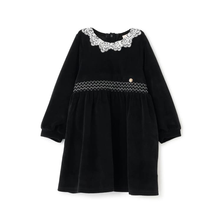 petit main 30％OFFセールベロアレースワンピース 長袖 プティマイン