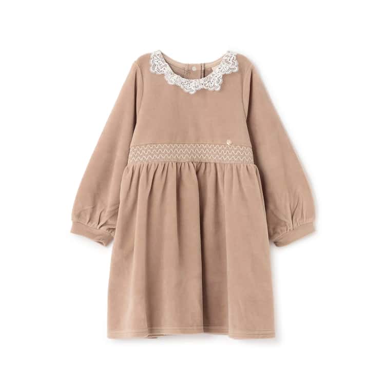 petit main 30％OFFセールベロアレースワンピース 長袖 プティマイン