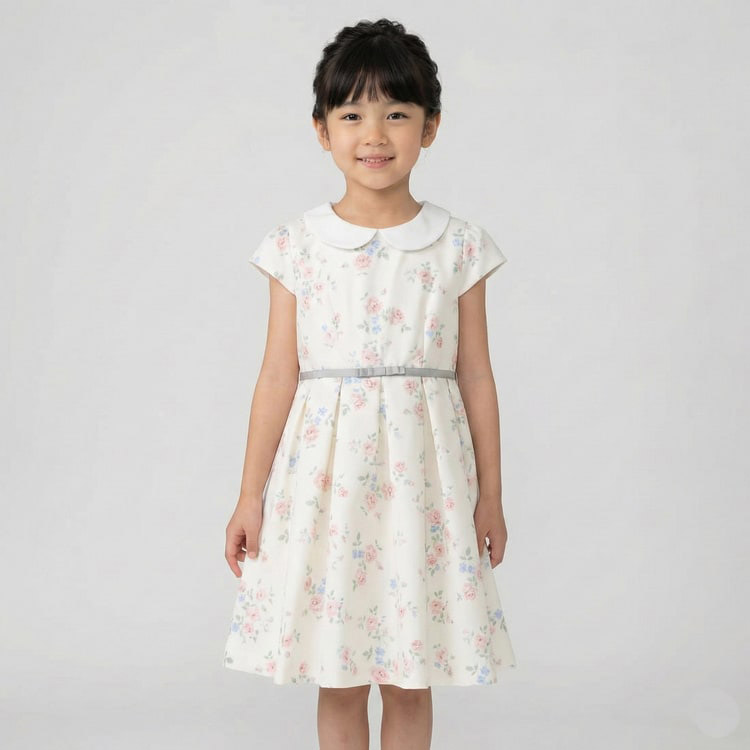 petit main 衿付タック ワンピース 花柄 発表会 プティマイン 女の子