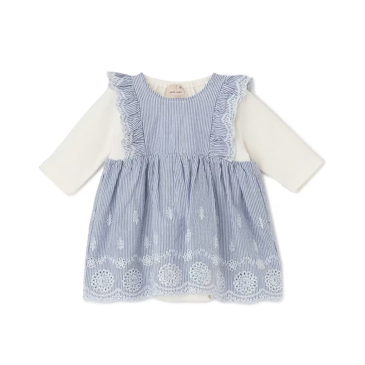 petit main ワンピース風ロンパース ドッキング 7分袖 プティマイン