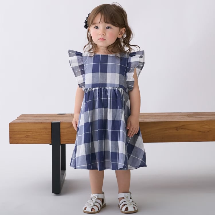 petit main チェック フレアワンピース プティマイン 女の子 ワンピ