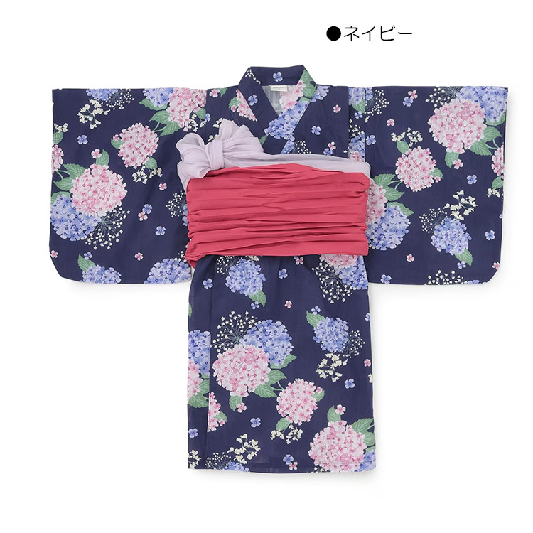 ［ma］キッズ浴衣 90-110cm petit main プティマイン 浴衣 あじさい 紫陽花 90-130cm ゆかた