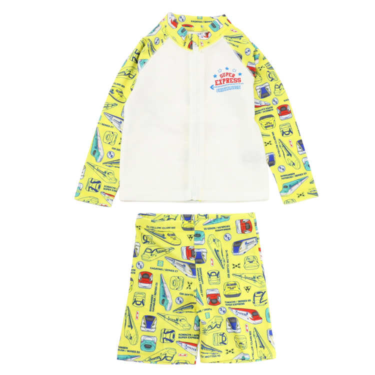 新幹線柄ラッシュガード＆スイムパンツ 2点セット 新幹線 男児 2P 電車 水着 男の子 キッズ 子供用 100-120cm K 2602 72の画像