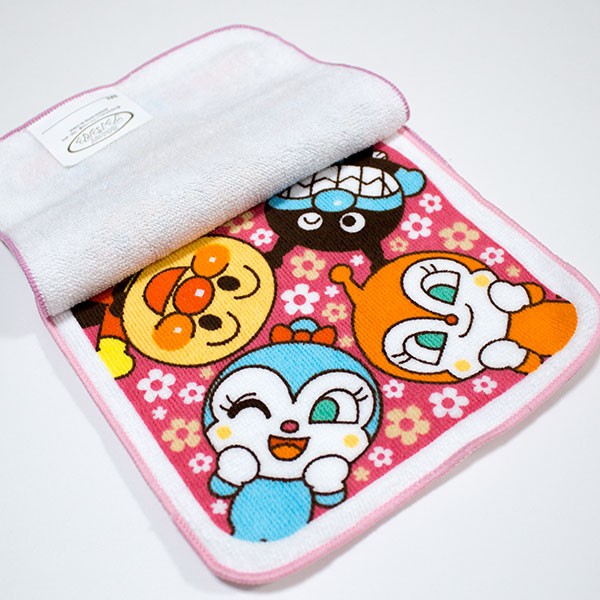 アンパンマン ミニタオル3枚組 約16×16cm フチ枠ピンク : キッズタウン