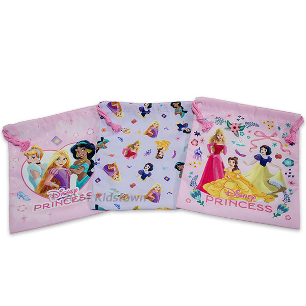 送料無料 プリンセス 巾着 3枚組 Sサイズ 約H210×W180mm ポリエステル