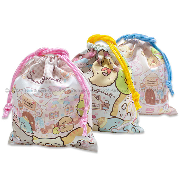 すみっコぐらし 送料無料 巾着 3枚組 お菓子柄 Sサイズ 約18×21cm