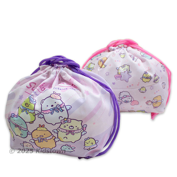 送料無料 すみっコぐらし マチ付き巾着2枚組 天使なえびてんアイドル柄