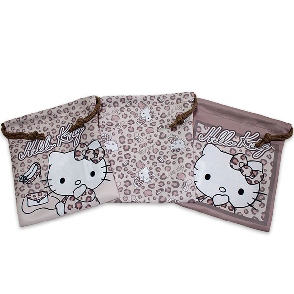 sanrio（サンリオ） 送料無料 ハローキティ 巾着 3枚組 豹柄 Sサイズ