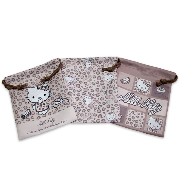 sanrio（サンリオ） 送料無料 ハローキティ 巾着 3枚組 豹柄 Sサイズ