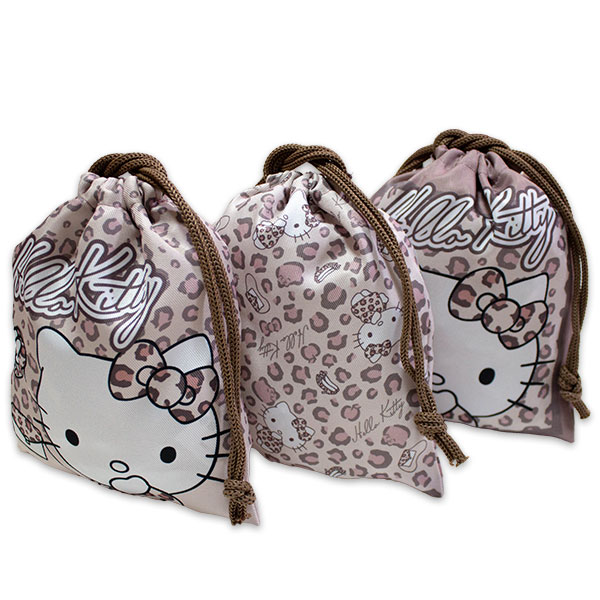 sanrio（サンリオ） 送料無料 ハローキティ 巾着 3枚組 豹柄 Sサイズ