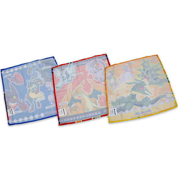 レア　ポケモン　ポリゴン　ハンカチ＆ナフキン Pokemon（ポケモン） 送料無料 大判ハンカチ3枚組 メガレックウザ柄