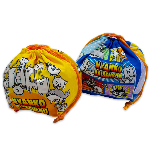 送料無料 にゃんこ大戦争 マチ付き巾着2枚組 約H170mm×W140mm×D120mm