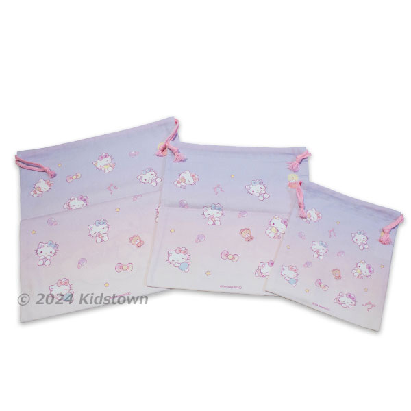 ハローキティ 送料無料 巾着3点セット ピンク S・M・L 日本製 エプロン