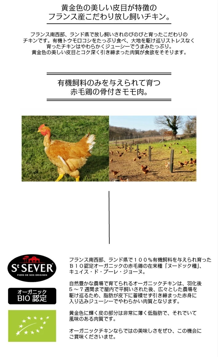放し飼いチキン フランス産オーガニック プーレジョーヌモモ骨
