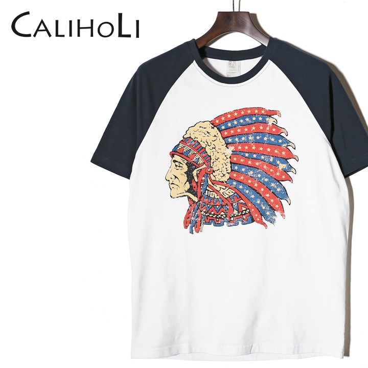 カリホリ CaliHoli 半袖Tシャツ カットソー メンズ インディアンモチーフ ラグラン コットン CAB3215
