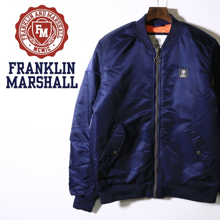 フランクリン＆マーシャル FRANKLIN & MARSHALL 中綿ジャケット メンズ ワンポイントロゴ MA-1 フライトジャケット  JACKETS NYLON ZIP LONG