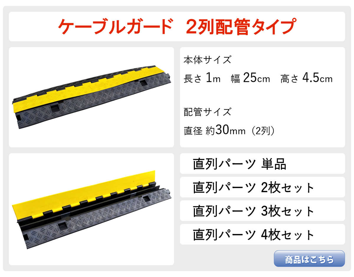 【新品】【2本セット】 ケーブルカバー/ケーブルガード 【2列配管タイプ】 リサイクルゴム製 カバー：PVC製 〔工事現場 イベント会場〕 2本セット〕 ケーブルカバー/ケーブルガード 〔2列配管タイプ