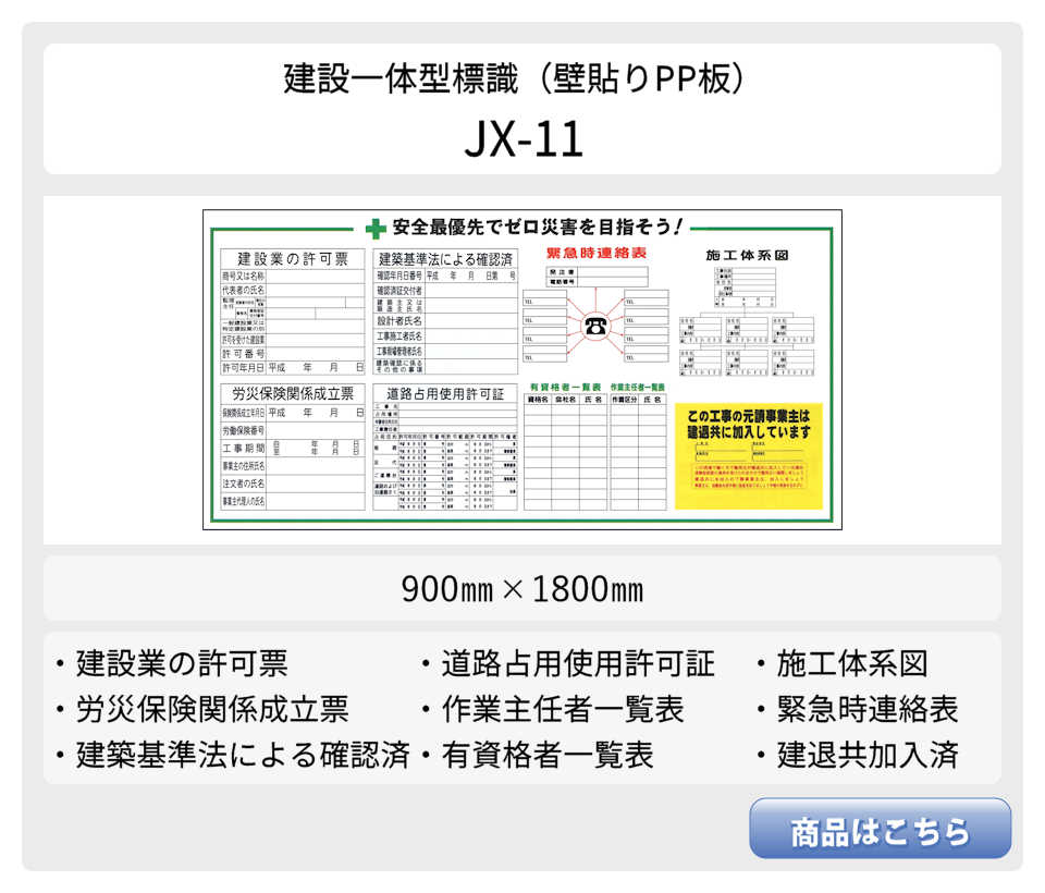 建設一体型標識 JKX-02W】【1台】自立式鉄枠付き 建設業の許可票
