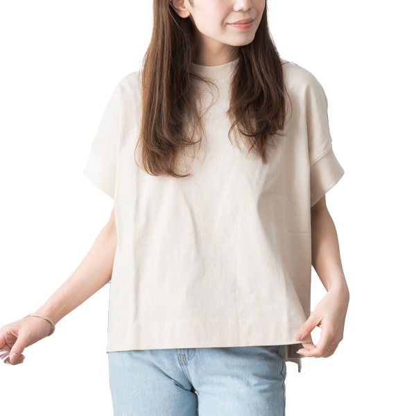 tシャツ ウエストディテールコットンプルオーバー レディース Tシャツ レディース ゆったり 綿100% 通販 汗に負けない 強撚綿
