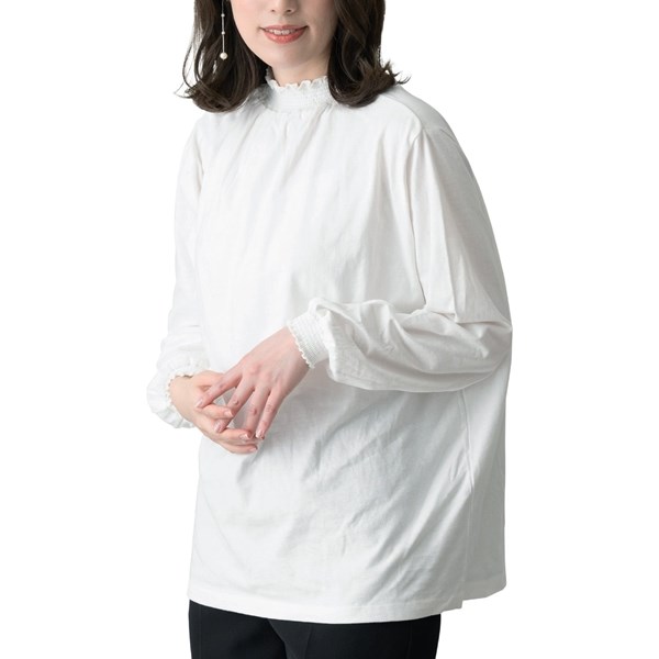 カットソー レディース 長袖 ハイネック tシャツ リブ ギャザー カットソー レディース 長袖 ハイネック tシャツ リブ ギャザー