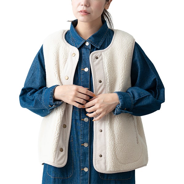 ベスト レディース 秋 冬 前開き ボア おしゃれ 防寒 厚手