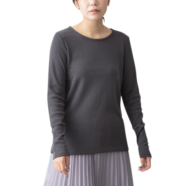 カットソー tシャツ レディース 長袖 裏起毛 Uネック ストレッチ