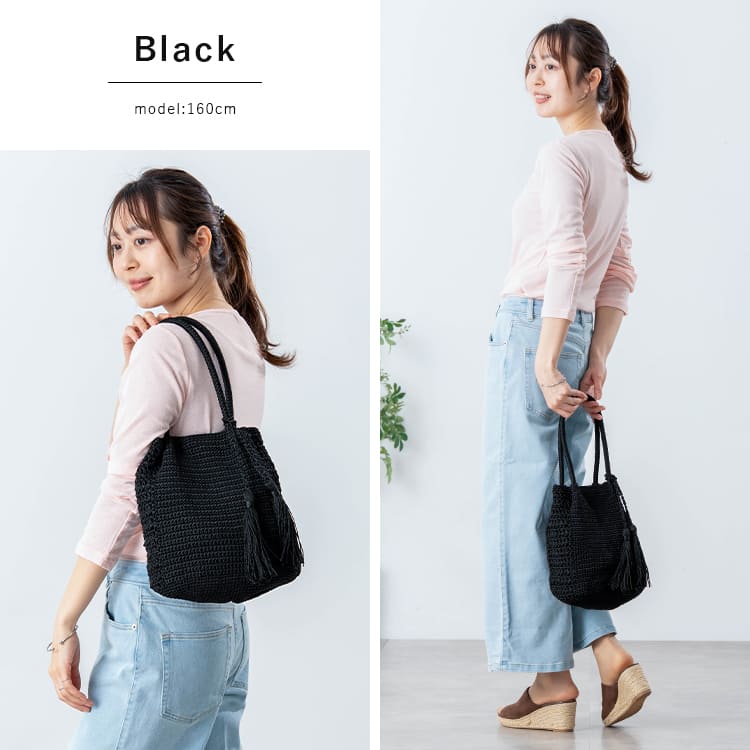 ★ハンドメイド★手染めタッセルチャーム★モンステラ&かごバッグෆ˚* かごバッグ トート レディース 小さめ 軽量 タッセルチャーム付き