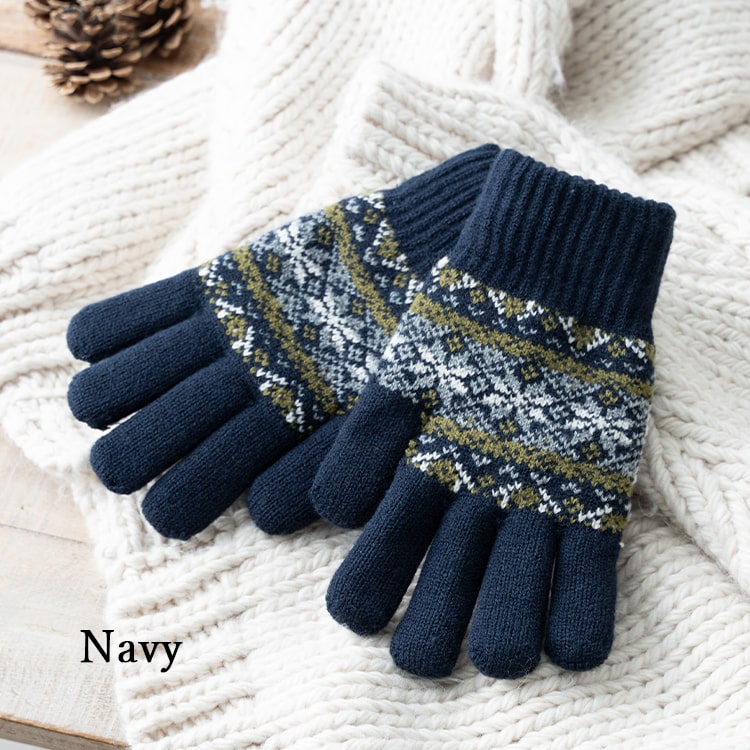 雪柄指なし手袋 雪柄手袋　寒さ対策　防寒グッズ　グローブ 雪柄ニット　雪柄編み　ニット手袋　手袋　ニット　アウトドア